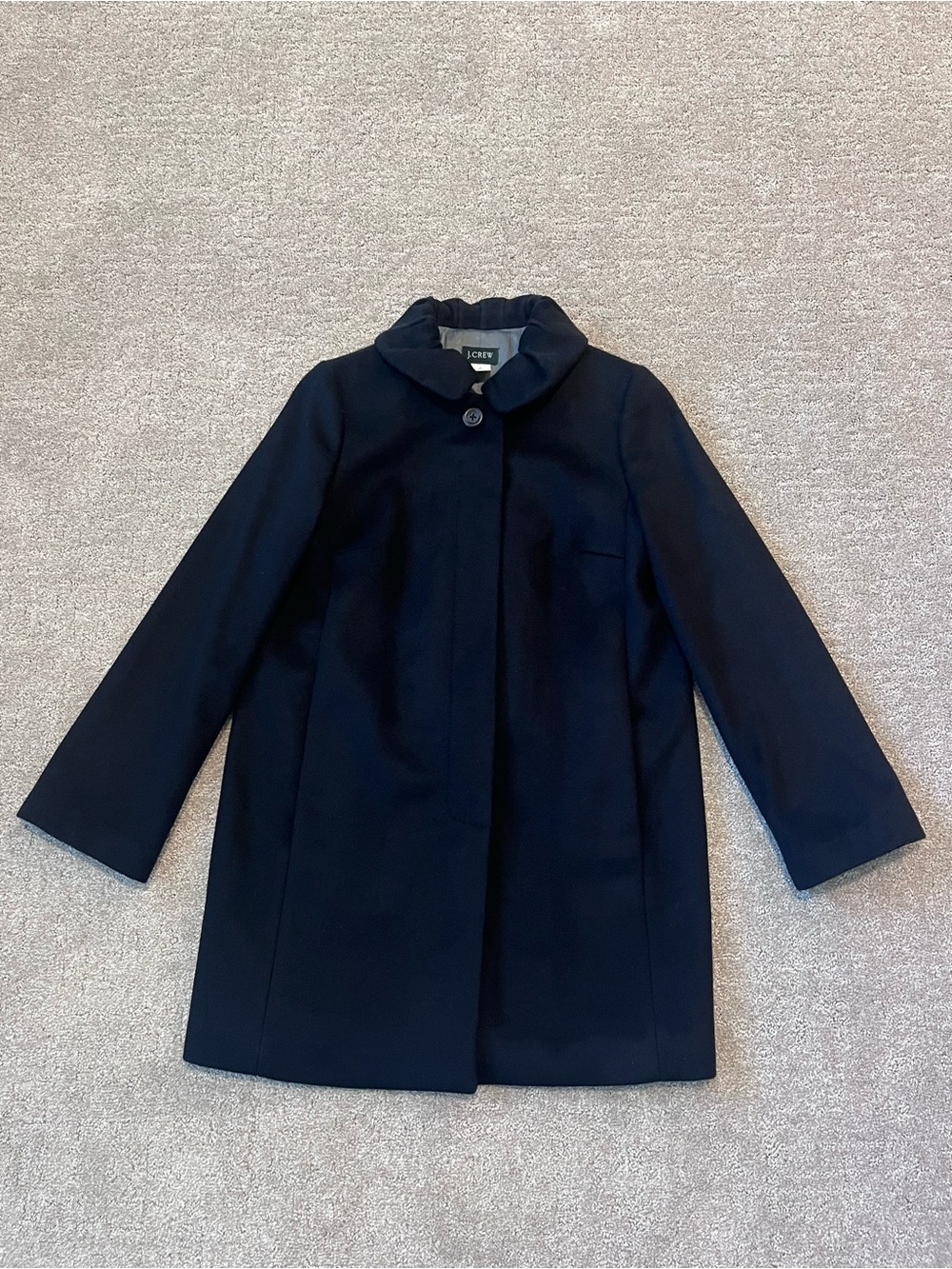 J Crew Women’s Black Single-Breasted Wool Coat Ruffle Collar - Picture 7 of 8